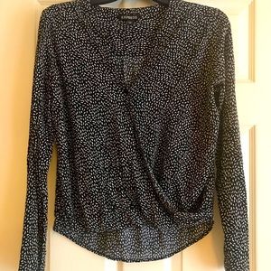 Express Black & White Speckled Criss Cross Blouse